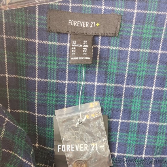 Forever 21 plus size plaid green blue shirt 2x heritage - Picture 4 of 5